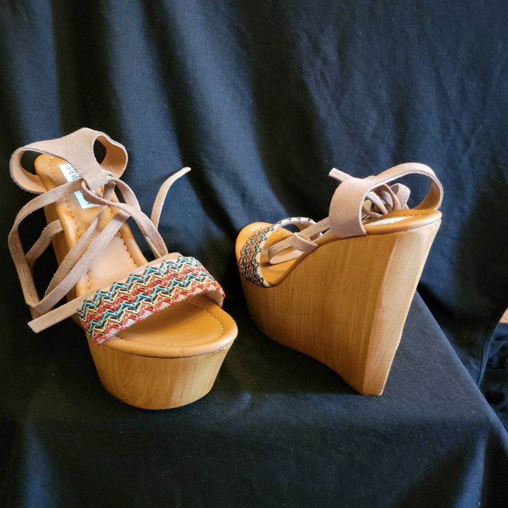 Steve Madden Multi Color Wooden Platform Sandals 5 inch - Size 8